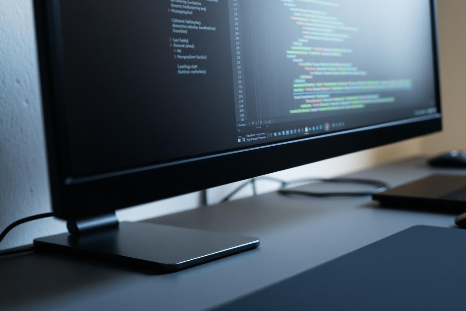 Monitor showing source code on an engineer's desk